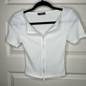 SHEIN White Zip Up Ribbed Top Size Small.